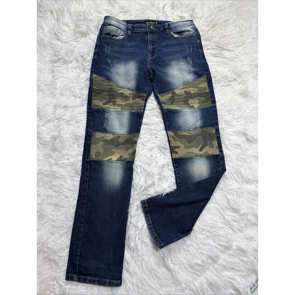 Southpole Denim Jeans Mens 34x32 Slim Fit Blue Y2K Distressed Camo Camouflage